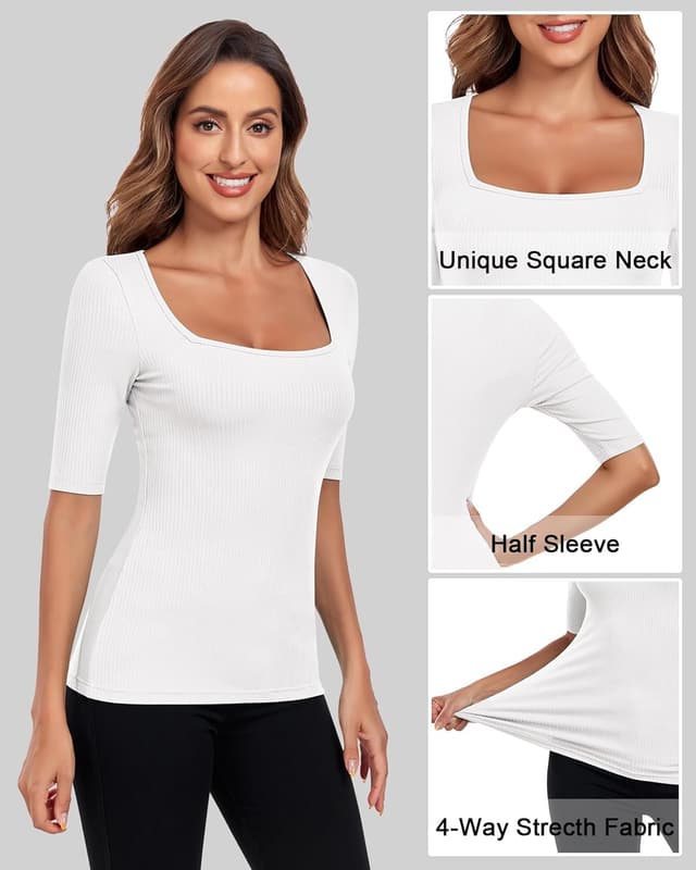 Detalle 1 de WOWENY Damen Slim Fit T-Shirt mit Rippstrick