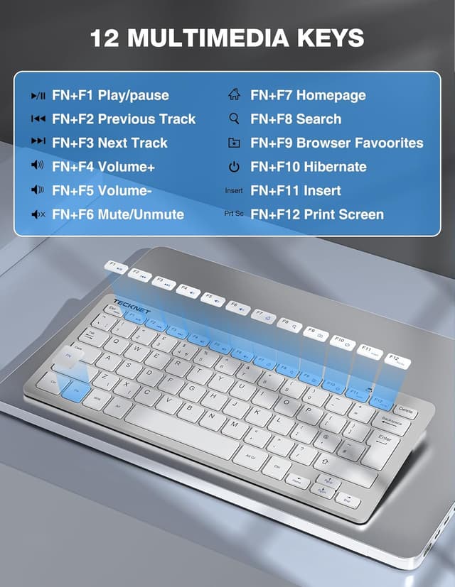 Detalle de TECKNET Mini Wireless Keyboard and Mouse Set (2.4G) with Nano USB Receiver and Silent Mouse, Silver