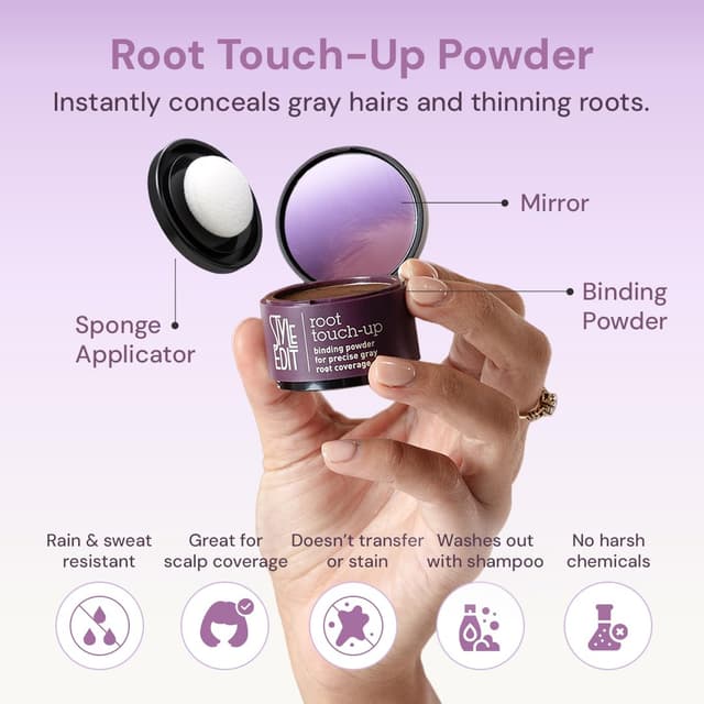 Detalle 2 de Style Edit Root Touch Up Powder (Dark Brown) | Temporary hair color powder for gray roots & thinning coverage