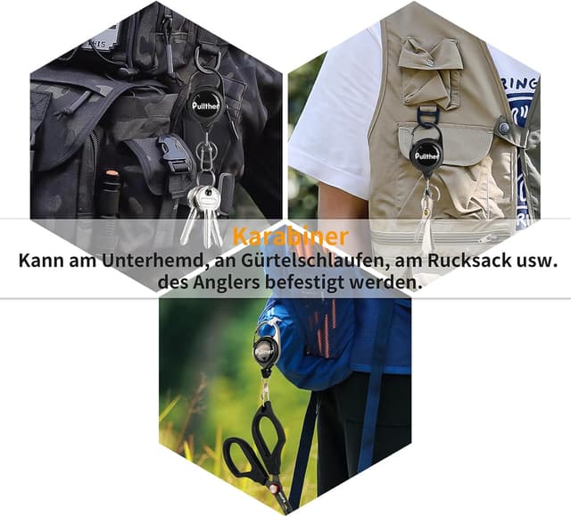 Detalle 2 de pullther 3er Set ausziehbarer Schlüsselanhänger für Fliegenfischen – mit 360° Drehclip, bis 65 cm