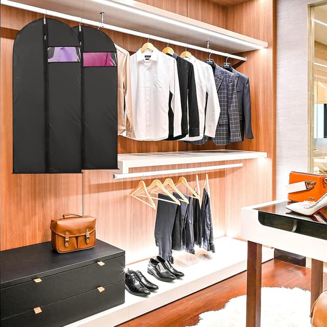 Detalle 2 de Niviy Suit Bags Garment Covers (60 x 100cm) – Moth Proof Clothes Protectors, Translucent PEVA, Zip Closure, 5 Pack (Black)