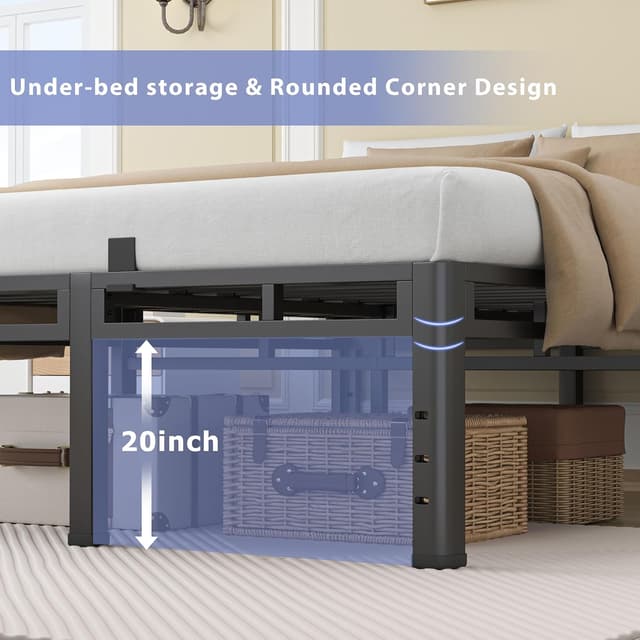 Detalle de NKZ 24 Inch Queen Size Metal Bed Frame (2-in-1 Platform, Box Spring Not Needed)