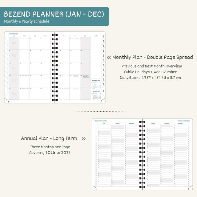 Detalle 2 de BEZEND 2026 Diary A5 Week-to-View Planner 2026 ๐