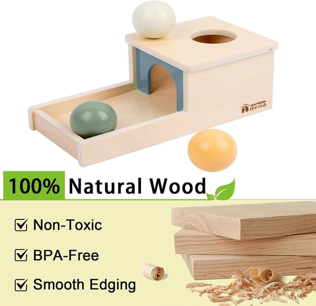 Detalle 1 de Adena Montessori Wooden Object Permanence Box for 6–12 Month Baby (3 Balls, Tray) — Morandi Color Learning Toy