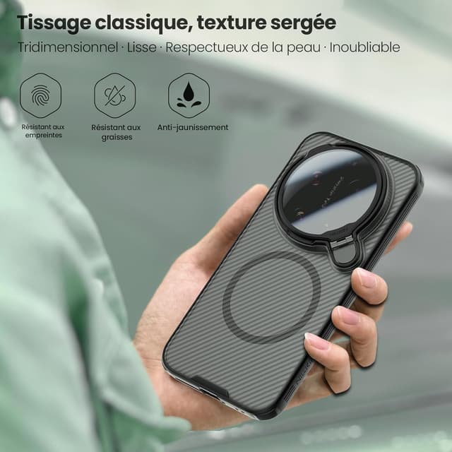 Detalle de Nillkin Magnétique Coque pour Xiaomi 17 Ultra avec protection photo et support compatible MagSafe (noir transparent)