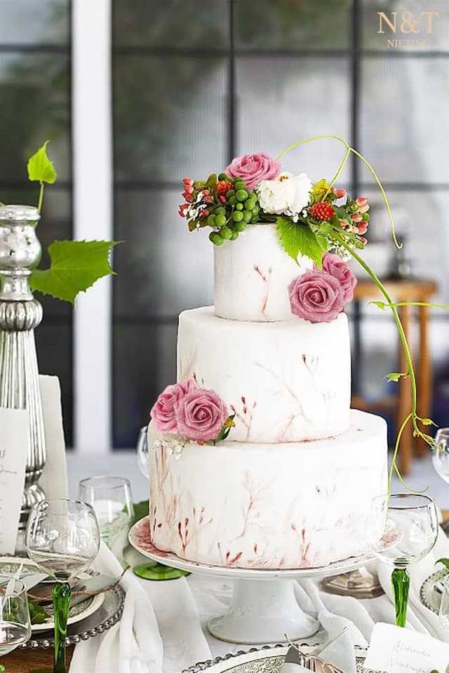 Detalle 2 de N&T NIETING Artificial Glitter Roses (Pink), 25pc DIY fake flowers with bendable stems