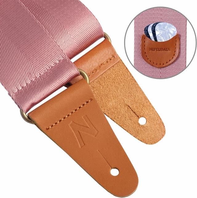 Thumbnail 3 de Nefelibata Gitarrengurt Vintage Nylon & Vollnarbenleder mit Plektrumtasche – Bass, E-, Akustikgitarre