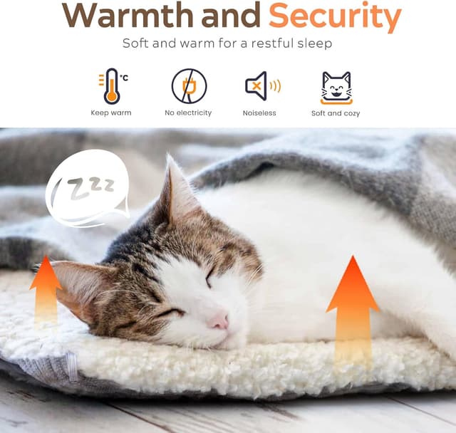 Detalle 2 de MAIYADUO Weiches Katzenbett (waschbar) 42x38 cm, 2-in-1 Plüsch-Katzensofa & Schlafdecke – entfaltet 61x51 cm