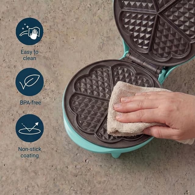 Detalle de Bestron ASW217M : gaufrier pour gaufres classiques en forme de cœur, design rétro, 700 W (menthe/vert)