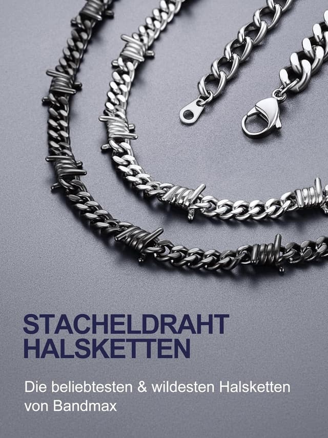 Thumbnail 6 de Bandmax Herren-Kette aus 316L Edelstahl mit Dornen-Panzeroptik (Kubaner/Kubanische Kette) – 9 mm breit