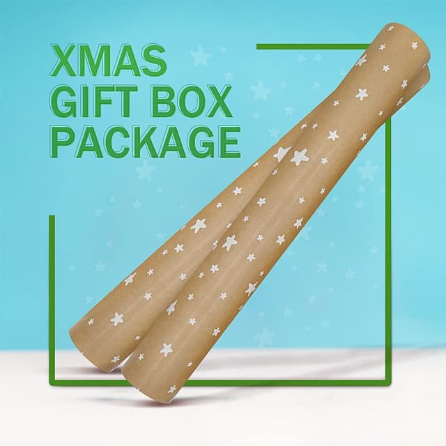 Thumbnail 2 de 15m Kraft White Star Wrapping Paper Roll