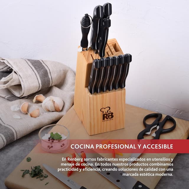 Detalle 1 de Renberg Tenessy 🗡️ Set de Cuchillos de Cocina 15 Piezas