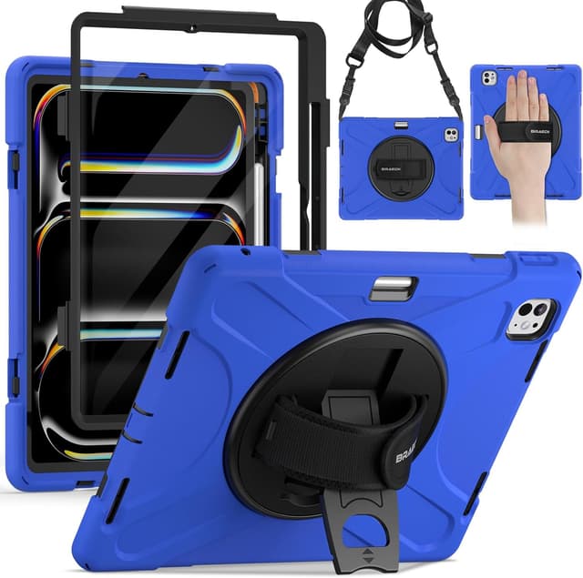 Detalle de Étui BRAECN avec coque de protection, support rotatif 360° et dragonne pour iPad Pro 12,9 pouces (6e/5e/4e/3e génération, 2022/2021/2020/2018) – Rouge