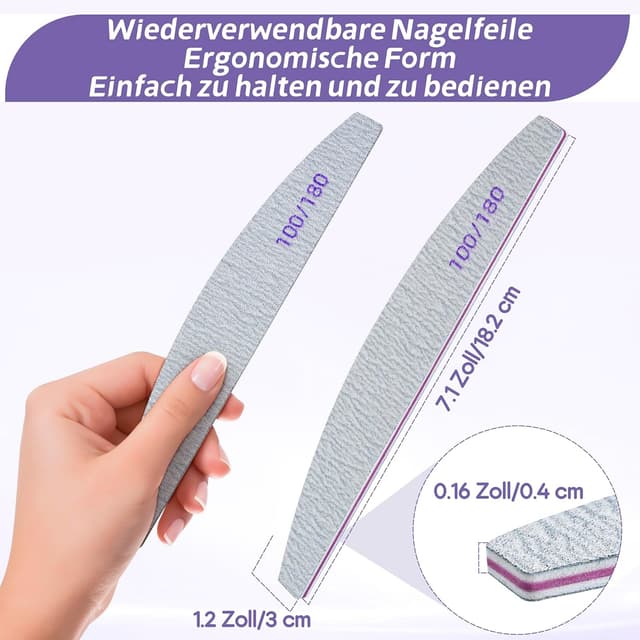 Detalle de 20er-Set doppelseitige Nagelfeilen 100/180 für Gel- und Naturnägel (weiß) – waschbar, wiederverwendbar