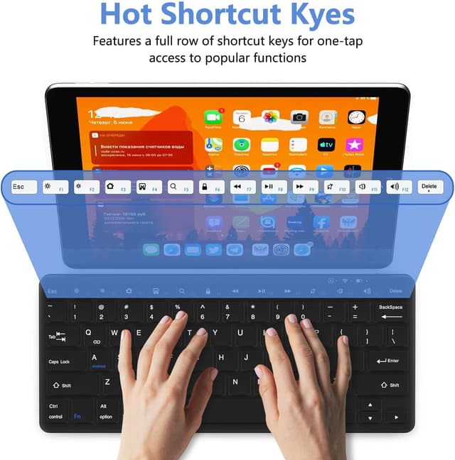 Detalle de KARFUN Ultra Thin Wireless Keyboard for iPad & Tablets (Bluetooth, USB-C charging, US layout) – Black