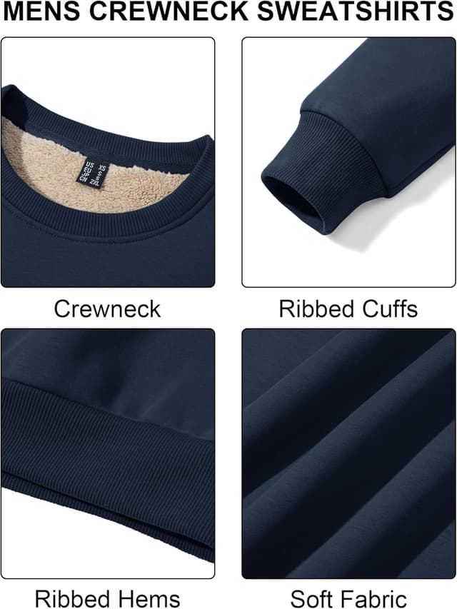 Detalle 2 de EKLENTSON men’s winter fleece sherpa crewneck sweatshirt (no hood) in cotton blend