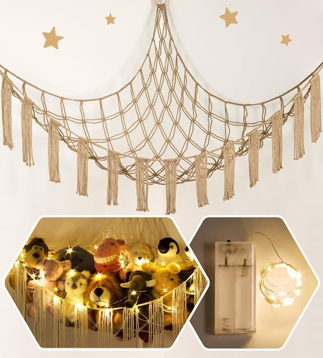 Thumbnail 6 de RelaxScene Stuffed Animal Hammock Corner with LED Light (Plushie Net Organizer) — Purple Nursery Storage