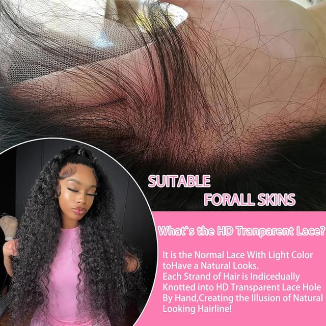 Detalle de Silinli 30 Inch 250% Density 13x6 Deep Wave HD Lace Front Human Hair Wig