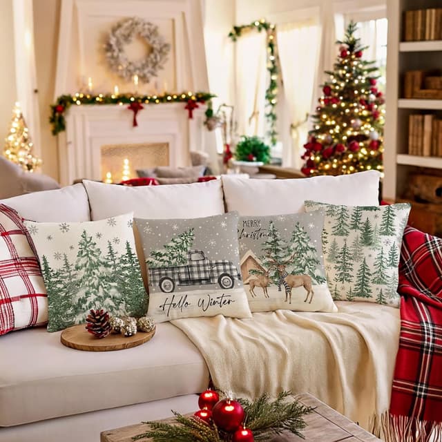Thumbnail 1 de Ni-JASW Christmas Pillow Covers, 18x18 inch, Set of 4 ⚡