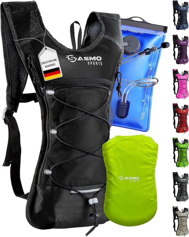 Detalle de SASMO Trinkrucksack schwarz mit Thermofach und Trinkblase 2 l (6 l)