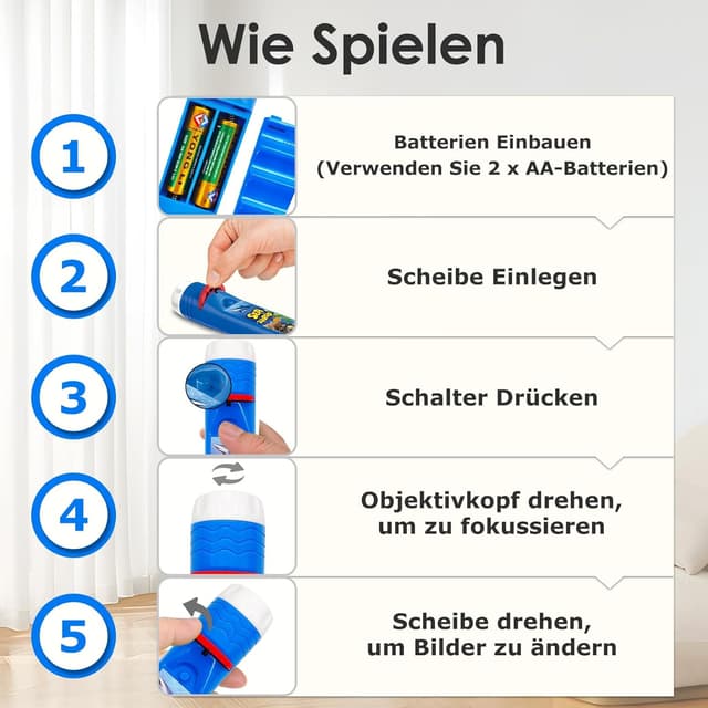 Detalle de Pup Go Kinderprojektor-Taschenlampe „Meer Welt & Ozean“ mit 3 Discs (24 Bilder) – Spielzeug-Beamer ab 3 Jahren