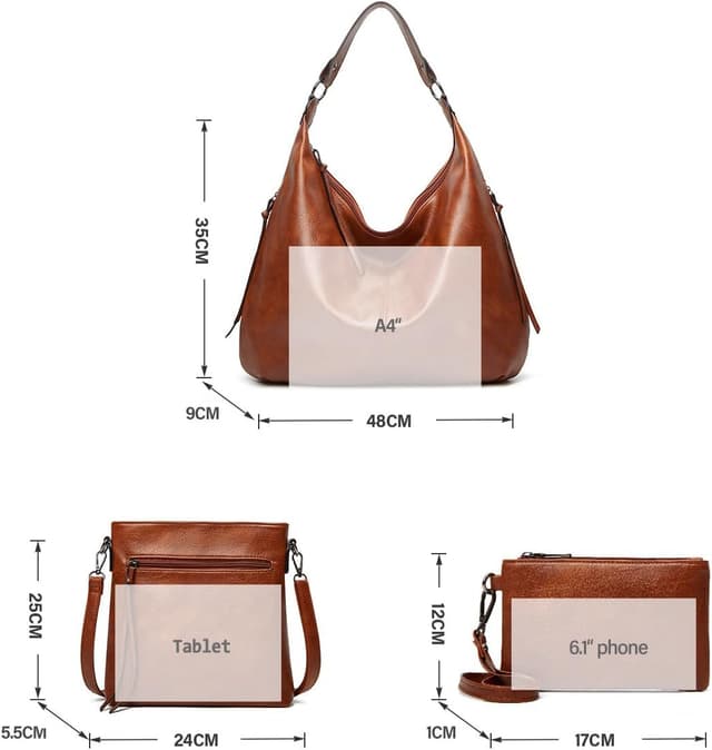 Detalle de Pahajim hobo bags for women PU soft leather handbag, shoulder bag & wallet set (Brown)