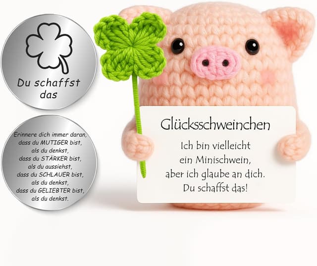 Detalle de Tixlux Pocket Hug Glücksschweinchen Figur mit Glücksklee und Glücksbringer (Silber III)