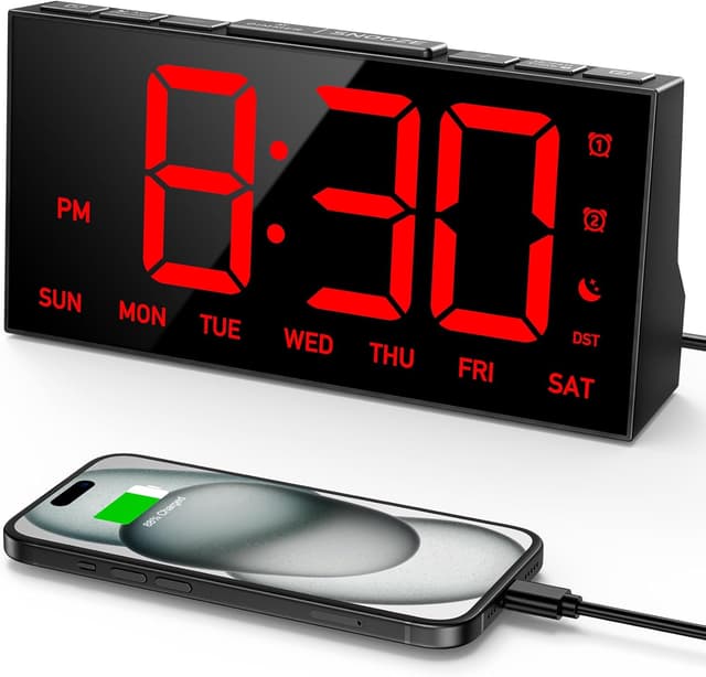 Detalle de GOLOZA Digital Alarm Clock for Bedrooms with Dual Alarms, 4-Level Brightness & USB Port