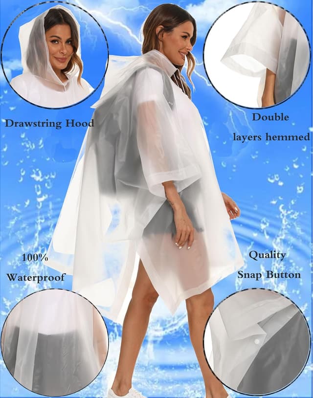 Detalle 2 de Borogo 2-Pack Reusable Adult Rain Ponchos with Drawstring Hood (EVA)