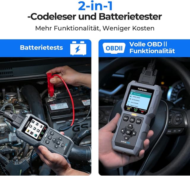 Detalle 2 de TOPDON ArtiLink500B OBD2 Diagnosegerät und Batterietester 2-in-1 für Auto-Fehlercodes und Tests
