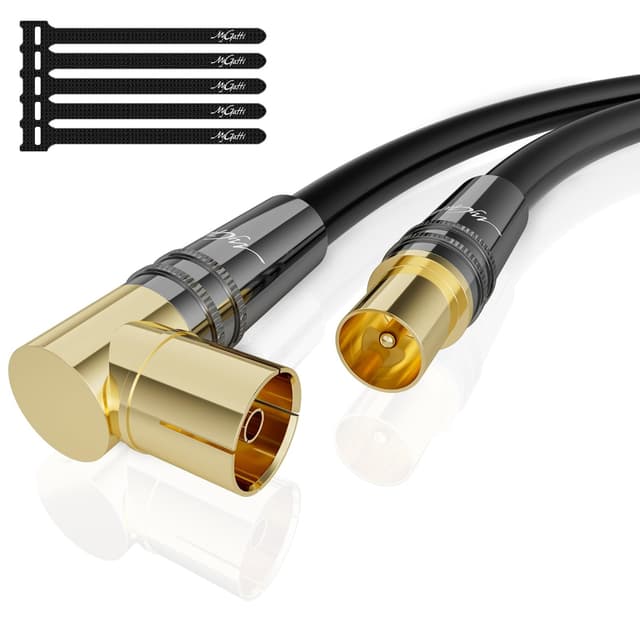 Detalle de Mygatti RG6 4K Koaxial-Antennenkabel 2 m, 75-Ohm, IEC Goldkontakte (für Digital & Analog, inkl. 5 Kabelbinder)