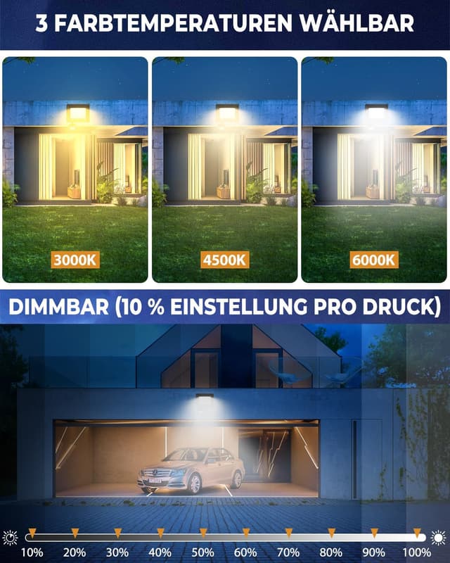 Detalle 2 de vighep 50W LED Strahler mit Bewegungsmelder für außen – 2er-Set, fernbedienbar (IP65), 3 Farbtemperaturen