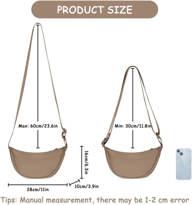 Detalle 2 de Aucuu Borsa a tracolla in nylon a mezzaluna (messenger crossbody) con tracolla regolabile