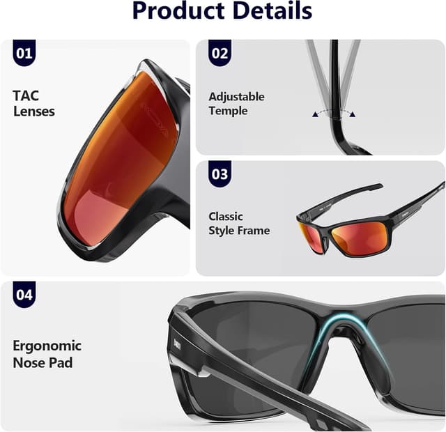 Detalle de BONDDI Polarised Sports Sunglasses with UV400 Protection (TR90 Frame) + Hard Case