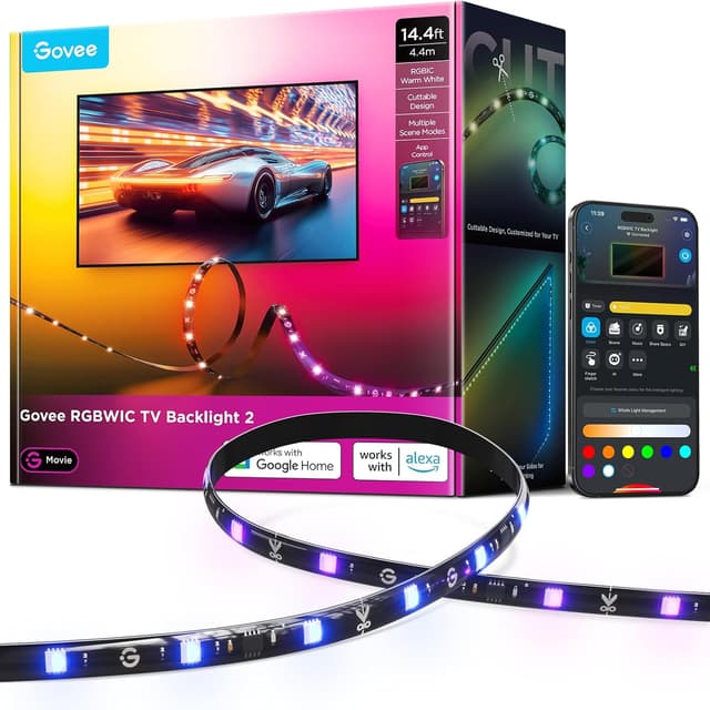 Detalle de Govee TV LED Backlight 2 cuttable to fit (RGBWIC) for 32–70 inch TVs with Matter, music sync and app control