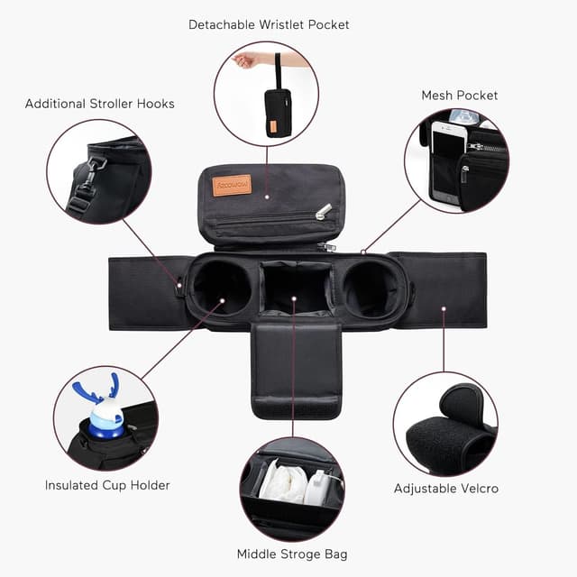 Detalle 2 de Momcozy Stroller Organizer with Insulated Cup Holder ⚙