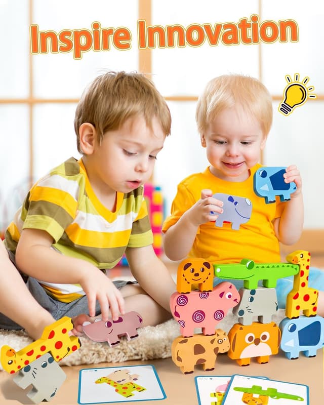 Detalle 2 de Maaacute Montessori Wooden Animal Blocks Sorting & Stacking Toy (10-Pack) for Toddlers Age 2–4