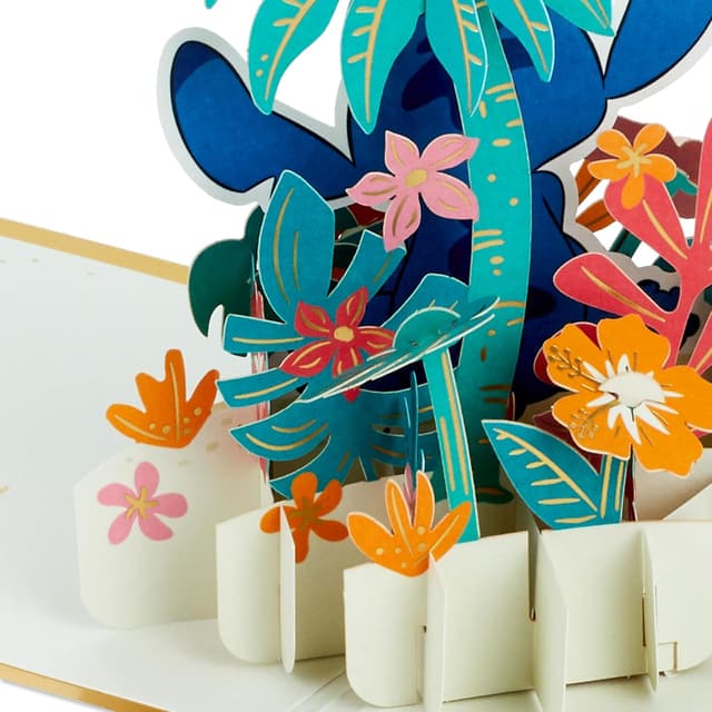 Detalle de Hallmark Disney Lilo & Stitch carte pop-up 3D avec fleurs hawaïennes dorées, pour toutes les occasions