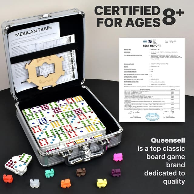 Detalle 2 de Queensell Mexican Train Dominoes 91 Tiles