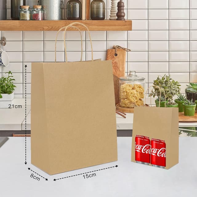 Detalle 2 de Gucass 50 Stück Papiertüten mit Henkel Braun