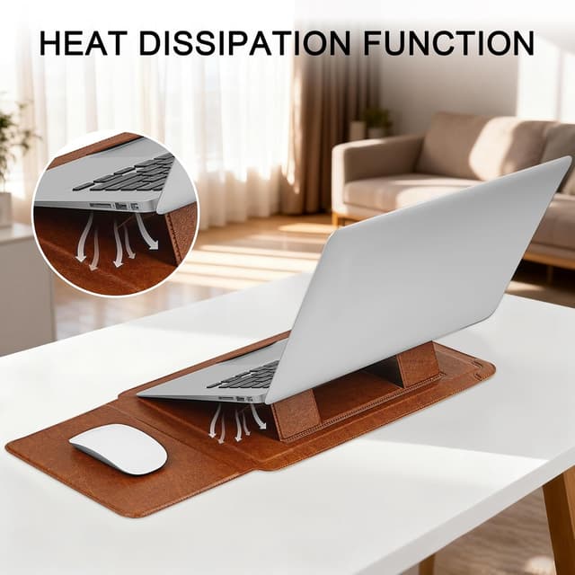 Detalle de HoYiXi 13,3 Zoll Laptophülle mit Standfunktion (Braun) – Schutzcover für 13–13,6" Geräte