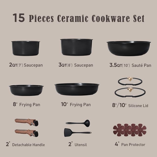 Detalle 2 de CAROTE 15Pcs Ceramic Cookware Set
