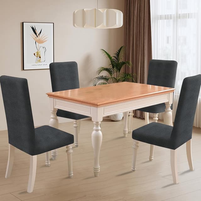 Detalle de Ystyle Housse de chaise extensible 4 pièces – gris foncé, lavable, universelle pour salle à manger