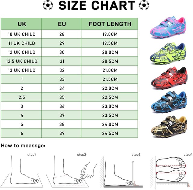 Detalle de Kids Boys Girls FG/AG Football Boots Trainers – Hook & Loop Anti-Collision Cleats for Indoor/Outdoor Play