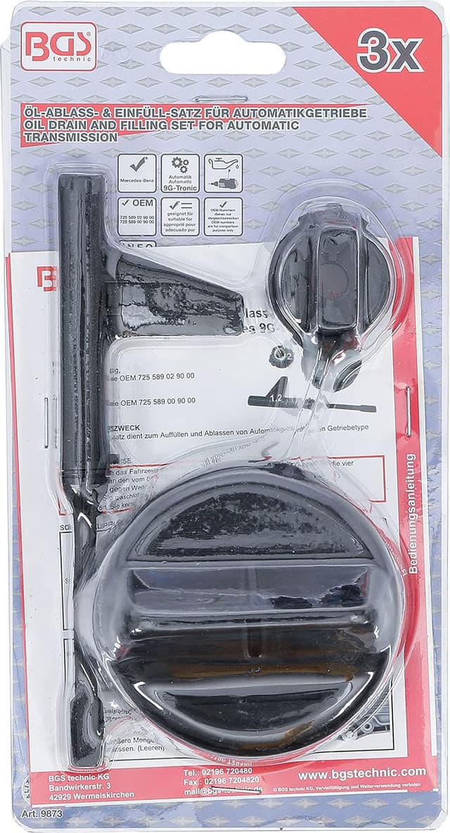Detalle 2 de BGS 9873 : kit de vidange et remplissage d’huile pour transmissions automatiques Mercedes 9G-Tronic (type 725.0)