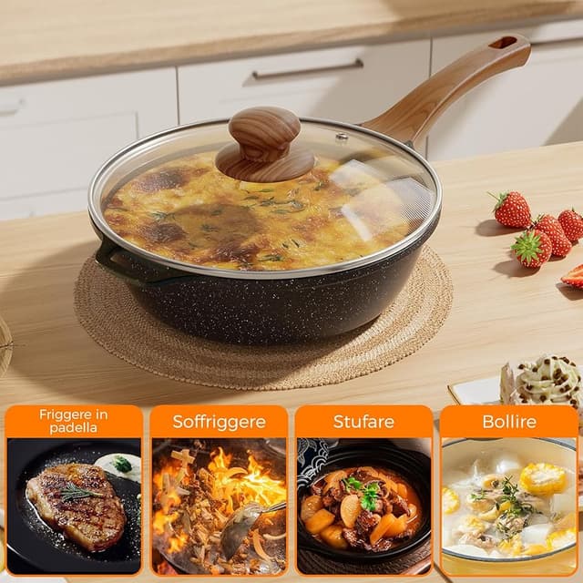 Detalle 2 de YASHE Sartén Profunda de Granito 30 cm con Tapa, antiadherente e inducción