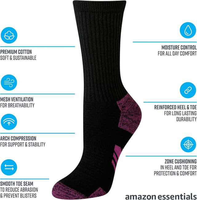 Detalle 2 de Amazon Essentials Calcetines deportivos 6 pares, talla 36-39