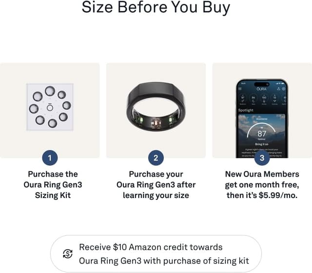 Detalle de Oura Ring Gen3 Heritage, misura 13 Stealth: smart ring per sonno, frequenza cardiaca e fitness