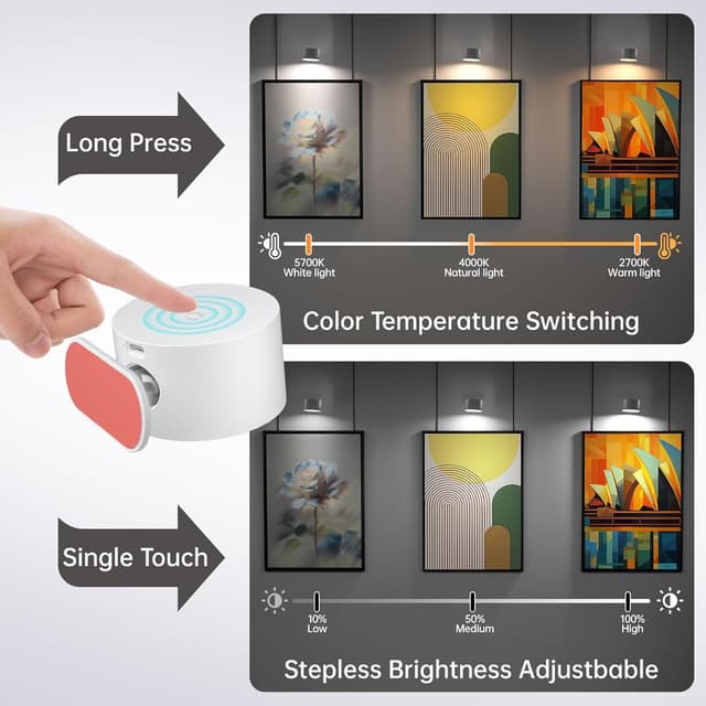 Detalle de Coollamp LED Wall Light 2‑Pack with 3 Colour Modes, Touch Control and 360° Rotation