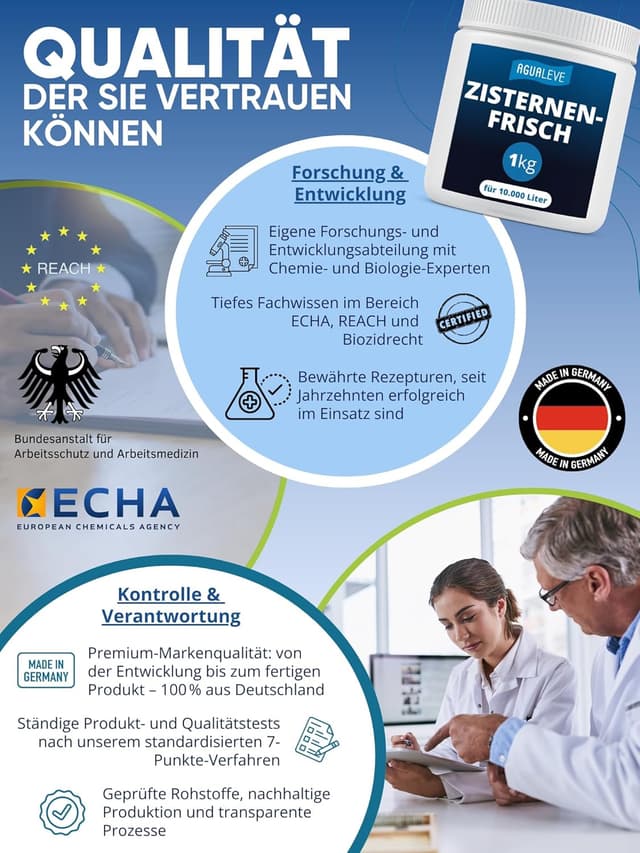 Detalle de AGUALEVE® Zisternenfrisch 1 kg – hält Regenwasser frisch & rein, für bis zu 10.000 Liter | Made in Germany